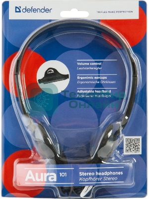 Наушники проводные Defender Aura 101 черный, накладные, 2 x Jack 3.5 мм