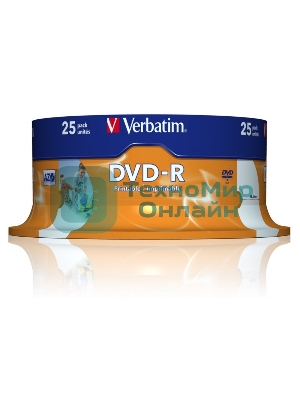 Диск DVD-R Verbatim 4.7Gb 16x Cake Box (25шт) Printable (43538)
