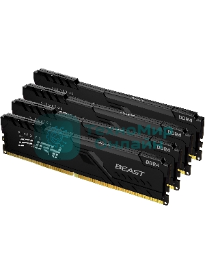 Оперативная память Kingston Fury Beast, DDR4, 32Gb (4x8GB), 3200MHz, CL16, DIMM, с радиатором, черный