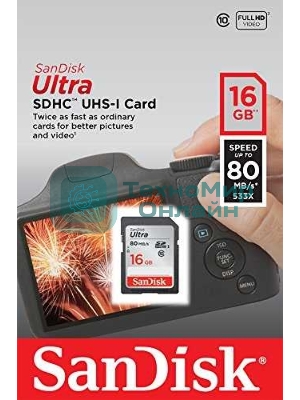 Флеш карта SDHC 16Gb Class10 Sandisk SDSDUNC-016G-GN6IN Ultra 80