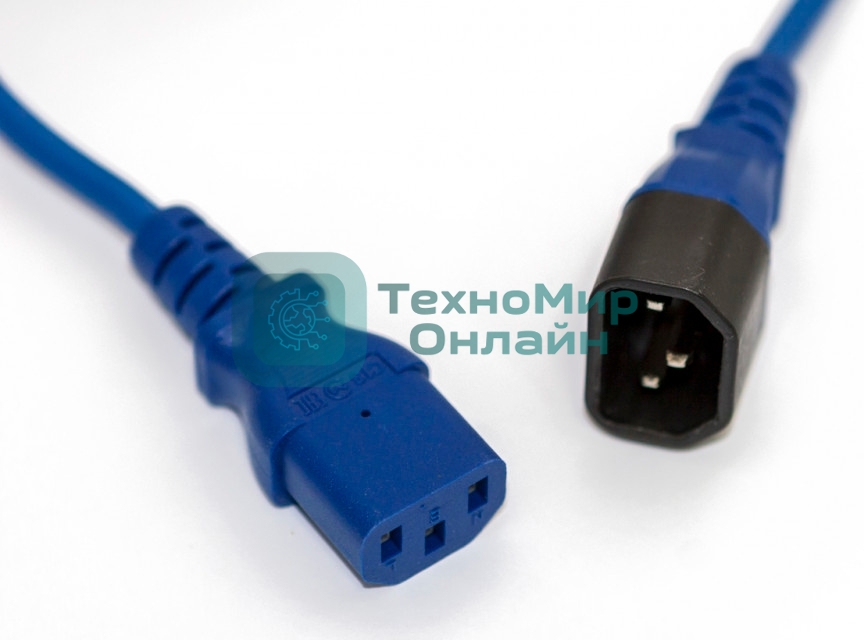 Шнур для блока питания Hyperline PWC-IEC13-IEC14, IEC 320 C13, вилка C14, 5 м, 10А, провода 3 х 1,0 кв. мм, синий