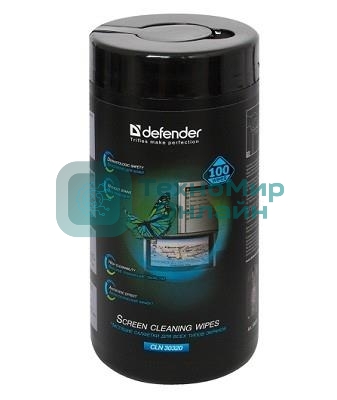 Чистящие салфетки Defender CLN ECO для экранов всех видов: ЭЛТ, ЖК, плазменными панелями/туба/100 шт/Россия