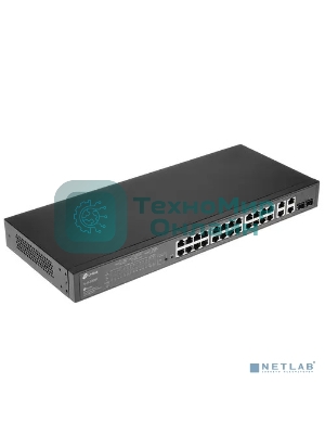 Коммутатор сетевой JetStream 24-port 10/100Mbps + 4-port Gigabit L2 Smart Switch with 24-port PoE+, PoE budget up to 250W, support PoE power management, with abundant L2 features,1U rack mountable, full managed via web UI/CLI/SSH/Telnet/SNMP