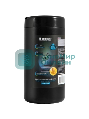 Чистящие салфетки Defender для экранов всех типов/нетканый материал/антистатик/туба/100 шт/Россия.