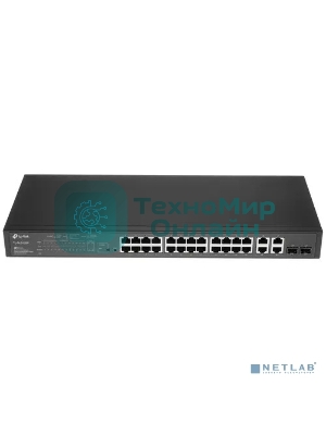 Коммутатор сетевой JetStream 24-port 10/100Mbps + 4-port Gigabit L2 Smart Switch with 24-port PoE+, PoE budget up to 250W, support PoE power management, with abundant L2 features,1U rack mountable, full managed via web UI/CLI/SSH/Telnet/SNMP