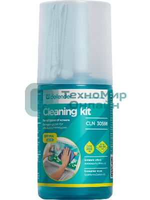 Чистящий спрей Defender для экранов/пластиковый флакон с пульверизатором 200 мл + микрофибра 20 х 20 см/Беларусь