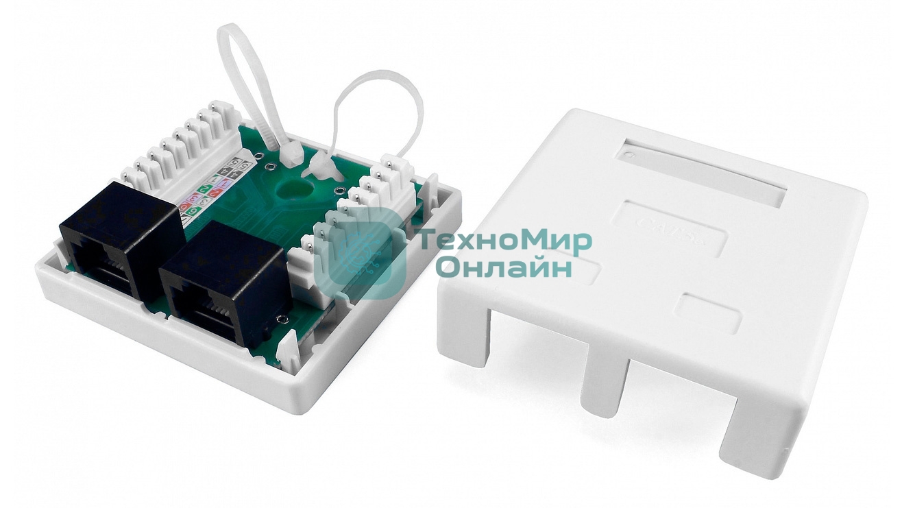 Розетка компьютерная RJ-45(8P8C) Hyperline, категория 5e, двойная, внешняя, Dual IDC