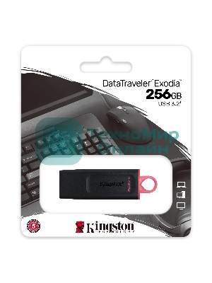 Флешка USB Kingston DataTraveler Exodia (DTX/256GB), 256Gb, USB 3.2 Gen 1, R/W 200/60, черный/розовый