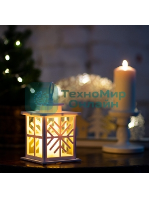 Декоративный фонарь Neon-night со свечкой, белый корпус со снежинкой, размер 12х12х18 см, цвет теплый белый