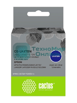 Картридж ленточный Cactus CS-LK4TBN черный, 12 мм, 9 м для Epson LW300/LW400/LW700/LW600P/LW1000P/K400/Z700/Z900