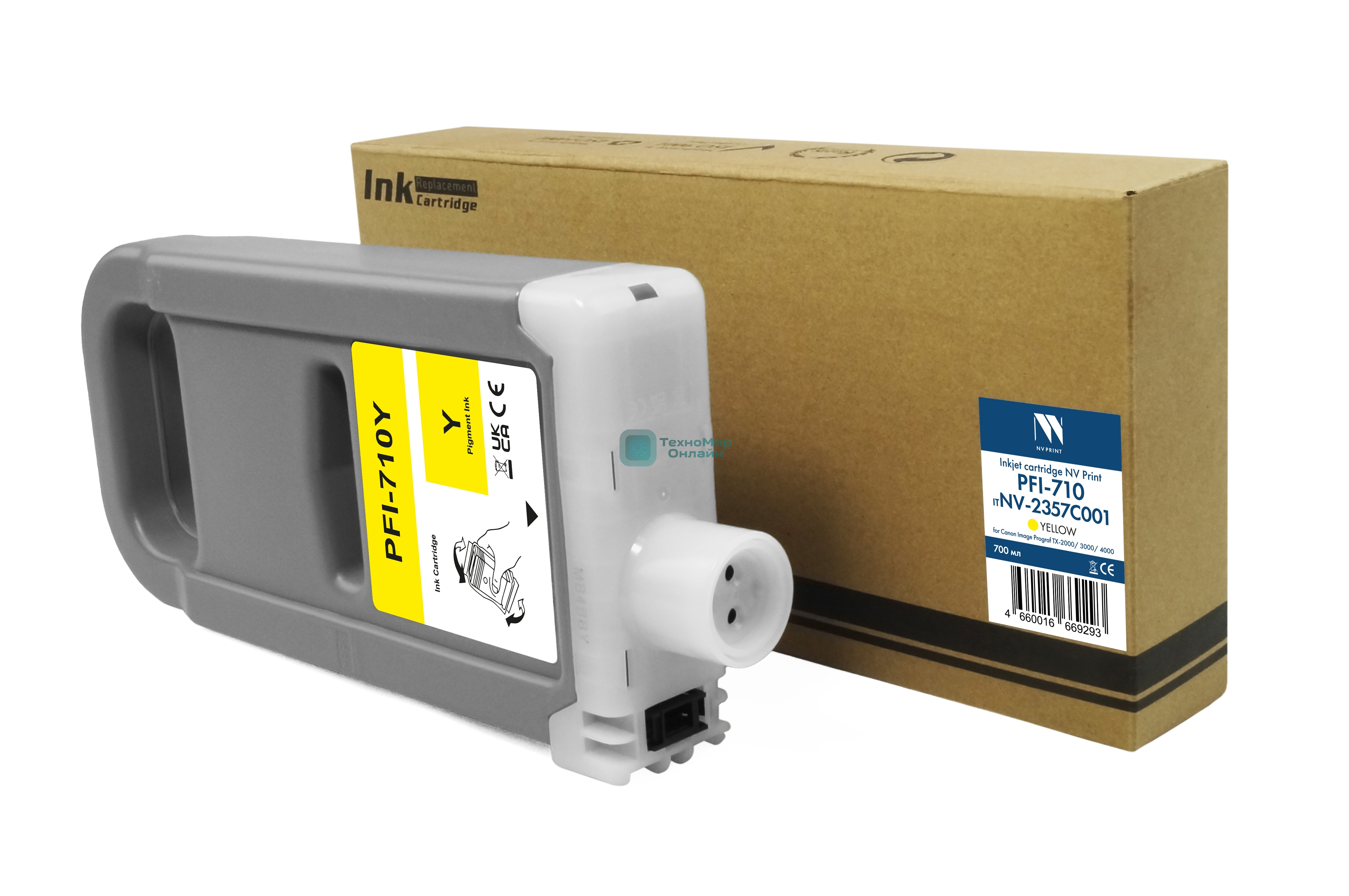 Картридж струйный NVPrint PFI-710Y (NV-2357C001) Yellow для Canon ImagePrograf TX-2000/3000/4000 (700 мл) совместимый