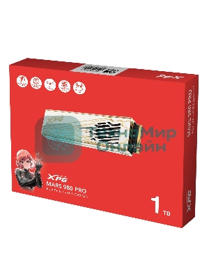 Накопитель SSD ADATA XPG MARS 980 PRO, 1000Gb, M.2(22x80мм), NVMe, PCIe 5.0 x4, 3D NAND, R/W 14000/10000Mb/s, IOPs 1 600 000/1 650 000, TbW 740, DWPD 0.4, with Heat Sink (5 лет)