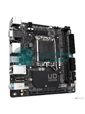 Материнская плата Gigabyte H610I, LGA 1700, Intel H610, 2xDDR5, 4xSATA, 1xM.2, 1xPCIe 4.0 x16, 1xHDMI, 1xVGA, 2xDP, 1x 1Gb LAN, 2xUSB-A 3.2 Gen 1, 4xUSB-A 2.0, 3x 3.5 мм, 7.1, Mini-ITX