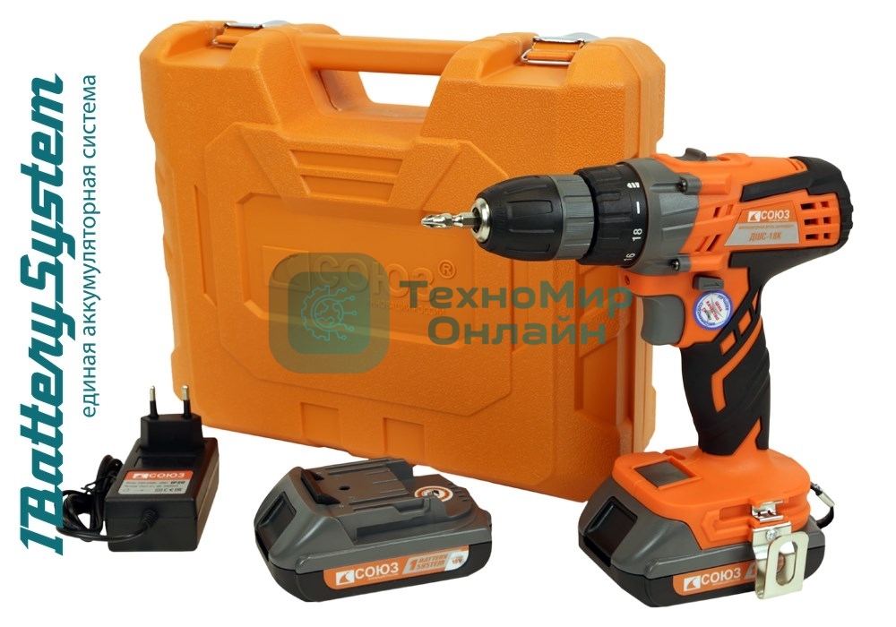 Дрель аккумуляторная СОЮЗ ДШС-18К 18 В, 1BatterySystem, 2 акк. 2 Ач
