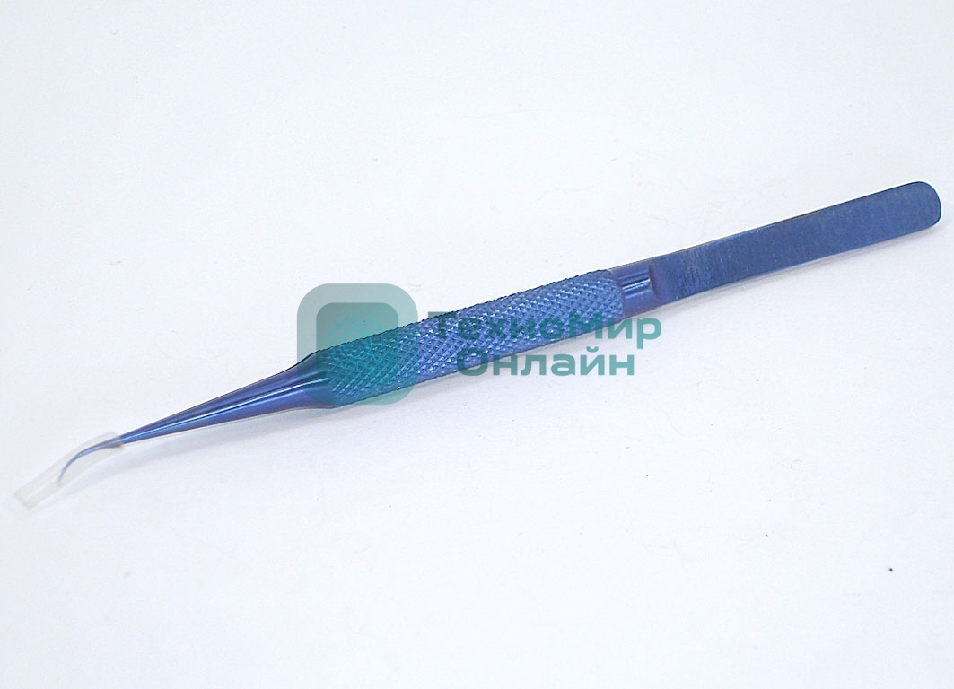 Титановый пинцет TB-11 заострённый синий 140мм с загнутым кончиком