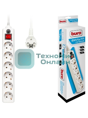 Сетевой фильтр Buro 600SH-5-W 5 м, 6 розеток, белый, коробка