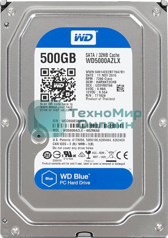 Жесткий диск Western Digital Original SATA-III 500Gb WD5000AZLX Blue (7200rpm) 32Mb 3.5