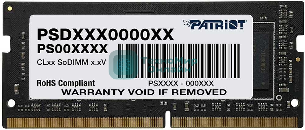 Оперативная память Patriot Signature, DDR4, 16GB (1x16 GB), 2666 MHz, CL19, SO-DIMM