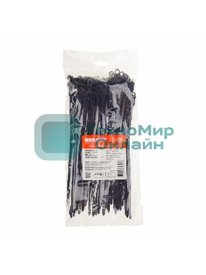 Хомут-стяжкa нейлоновая под винт Rexant 200x4,3 мм, черная, упаковка 100 шт.