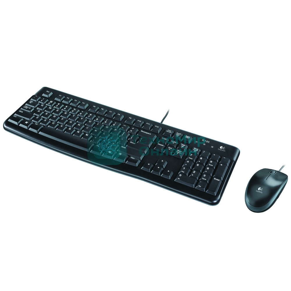 Комплект клавиатура+мышь Logitech MK120 проводной, USB, 1000 DPI, чёрный(заводская гравировка)