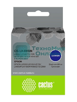 Картридж ленточный Cactus CS-LK4WBN черный шрифт, белый фон (12 мм, 9 м) для Epson LW300/LW400/LW700/LW600P/LW1000P/K400/Z700/Z900