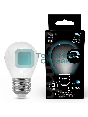 Лампа светодиодная Gauss Filament 105202209-D 9Вт цок.: E27 шар 220B 4100K св. свеч. белый нейт. (упак.: 10 шт)