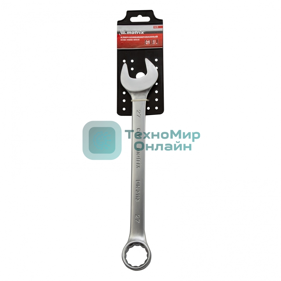Ключ комбинированный Matrix 27 мм, CrV, матовый хром