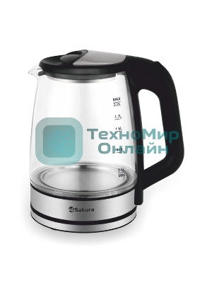 Чайник электрический Sakura SA-2722BK 2,2л,стекло,черный