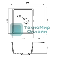 Мойка GRANFEST URBAN 658L 1-чаша+крыло 580x490мм, монтаж: врезной, материал: кварц, песочный