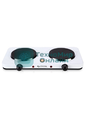 Плита настольная электрическая Centek CT-1507 белый, 2 кВт, ТЭН, конфорки - 2, эмаль, поворотные переключатели