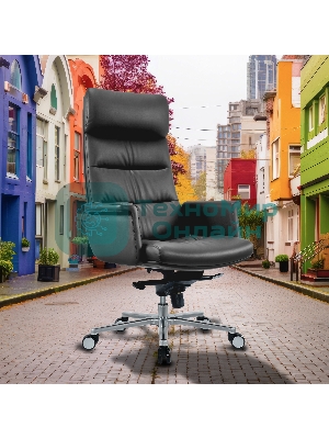 Кресло Cactus CS-LBK-AMSTERDAM черный, кожа, 120 кг, подголовник, механизм качания