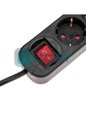 Удлинитель STANDARD 5 гнезд, 3м, 3х1,0мм², с/з, с выключателем, черный REXANT