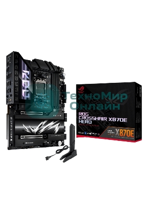 Материнская плата ASUS ROG CROSSHAIR X870E HERO, AM5, AMD X870E, 4xDDR5, 4xSATA, 5xM.2, 2xPCI-E 5.0 x16, 1xHDMI, 2xUSB-C (видео), 2x 5Gb LAN, 6xUSB-A 3.2 Gen 2, 2xUSB-C 3.2 Gen 2, 2xUSB4, 2x3.5 мм, 7.1, ATX