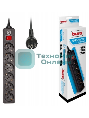 Сетевой фильтр Buro Сетевой фильтр, 6 розеток, 5 метра, черный