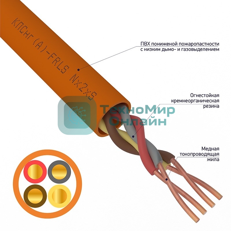 Кабель огнестойкий Rexant КПСнг(А)-FRLS 2x2x0,50 мм², бухта 200 м, 01-4909