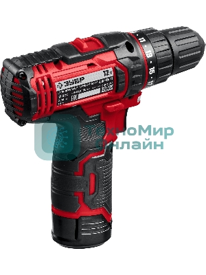 Дрель-шуруповерт аккумуляторная ЗУБР ДШЛ-125-22, Аккумуляторная, 12В, 2 АКБ, Кейс