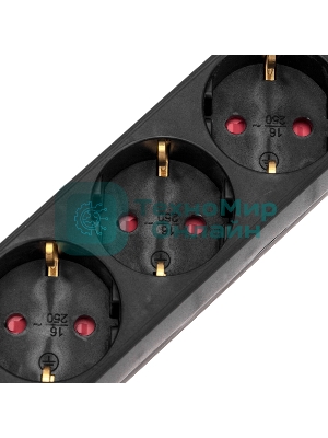 Удлинитель STANDARD 5 гнезд, 3м, 3х1,0мм², с/з, с выключателем, черный REXANT