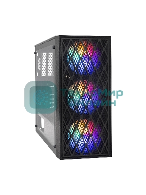 Компьютерный корпус Miditower ExeGate EVO-8243 (ATX, без БП, 2хUSB+1хUSB 3.0, черный, 3 вент. с RGb подсветкой, боковая панель - закаленное стекло)