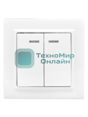 Выключатель 2-клавишный СП с индикатором,10А, белый EKF Basic Минск