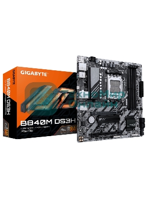 Материнская плата Gigabyte B840M DS3H, AM5, AMD B840, 4xDDR5, 4xSATA, 2xM.2, 1xPCIe 4.0 x16, 1xPCIe 3.0 x4, 2xDP, 1xHDMI, 1x2.5Gb LAN, 3xUSB-A 5Gbps, 8xUSB-A 2.0, 1xUSB-C 5Gbps, 3x3.5 мм, 7.1, mATX