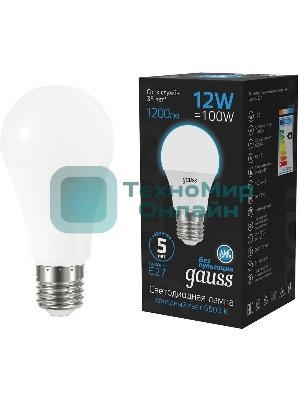 Лампа светодиодная Gauss 102502312 12Вт цок.: E27 груша 220B 6500K св. свеч. бел. хол. (упак.: 10 шт)