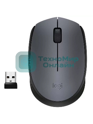 Мышь беспроводная Logitech M170 черный/темно-серый, 1000 dpi, радиоканал, USB, кнопки - 3