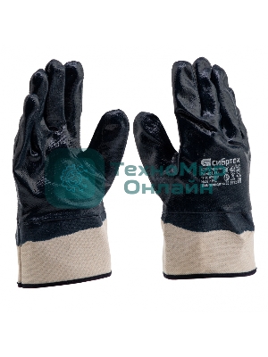 Перчатки трикотажные Сибртех с обливом из бутадиен-нитрильного каучука, крага, L