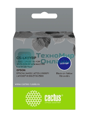 Картридж ленточный Cactus CS-LK5YBP черный, 18мм, 9м для Epson LW400/LW700/LW600P/LW1000P/K400/Z700/Z900