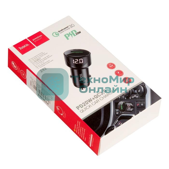 Автомобильная зарядка (от прикуривателя) HOCO Z42, PD20, QC3.0, один порт USB, один порт Type-C, черный