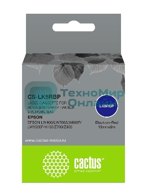 Картридж ленточный Cactus CS-LK5RBP черный шрифт, красный фон (18 мм, 9 м) для Epson LW400/LW700/LW600P/LW1000P/K400/Z700/Z900