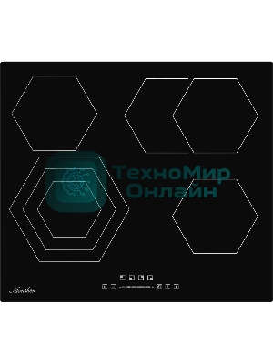 Встраиваемые электрические панели Monsher MHE 6019 Независимая стеклокерамическая варочная поверхность,Ширина 60 см, 4 зоны ускоренного нагрева,Электронное сенсорное управление,5 цифровых дисплеев, 9 уровней мощности, 1 двойная зона нагрева, 1 овальная зона нагрева, таймер, индикаторы остаточного тепла