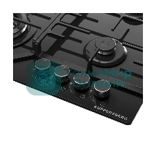 Варочная панель Kuppersberg FG 66 B газ, High-Tech, 59 см, автоматический электроподжиг, газ-контроль, форсунки под сжиженый газ, SABAF конфорки, чугунные решетки, цвет черный, цвет фурнитуры черный