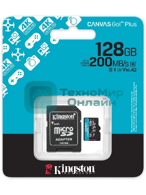 Флеш карта microSDXC 128Gb Kingston SDCG4/128Gb Canvas Go! Plus V30 A2 + adapter