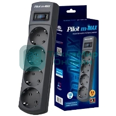 Сетевой фильтр ZIS Pilot m Max 4 розетки (евро с заземлением), 15А/3.3кВа, автомат, 3 м, черный Surge protector Pilot m Max 4 euro outlets, 15А/3.3кВа, 3m, black